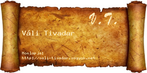 Váli Tivadar névjegykártya